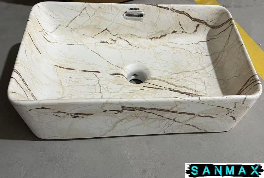 Раковина накладна Mixxus Premium Quadro-0208 Marble 480х315х140mm з переливом (MP6518) MP6518 фото