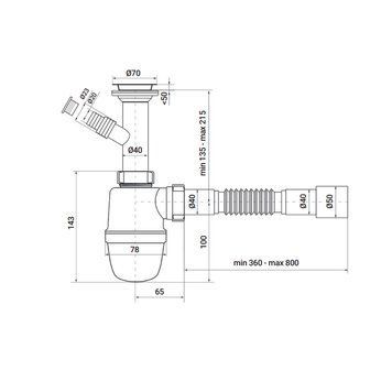 Сифон для умивальника Zerix Su-02-B 1 1/2"x40 з відведенням для пральної машини (ZX4949) ZX4949 фото
