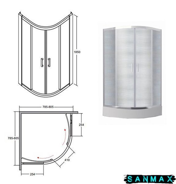 Кабіна півкругла Besco Modern 80x80x185 універсальна: скло прозоре, профіль хромований MP-80-185-C фото