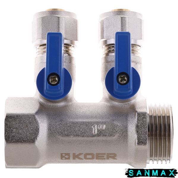 Колектор з кульовими кранами і фитингом Koer KR.1126-2 1"x2 ways (KR2838) KR2838 фото