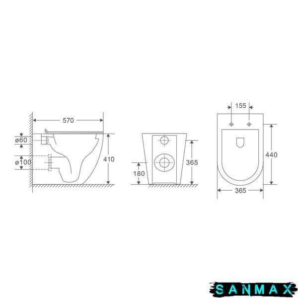 Унітаз підлоговий безбачковий Mixxus Premium Ellipse-0701-T1 570х365х410mm, система змиву Tornado 1.0 (MP6593) MP6593 фото