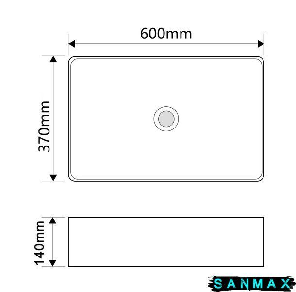 Раковина накладна Mixxus Premium Quadro-0209 600х370х140mm з переливом (MP6522) MP6522 фото