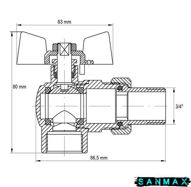 Кран з американкою кутовий 3/4 Koer KR.228.W Білий метелик (KR0100) KR0100 фото