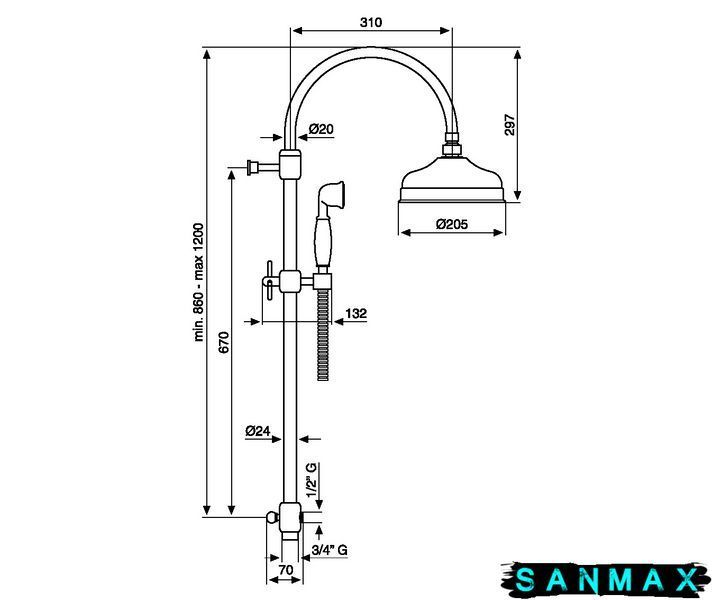 Душова система зі змішувачем Emmevi Antica 800 Бронза (CO2594 BR) C02594 BR фото