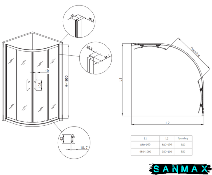 Душова кабіна без піддону Koer SR SC04-100x100x195-TR-01 прозоре скло Easy Clean 5мм, хром (KR5361) KR5361 фото