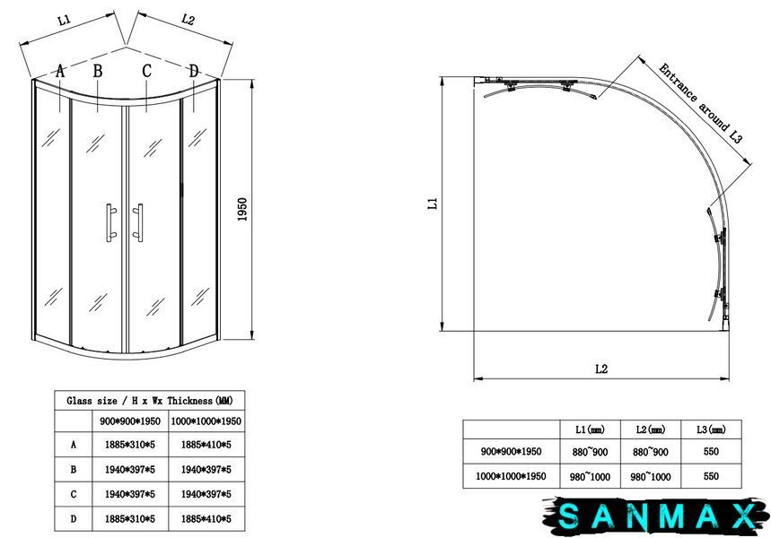 Душова кабіна без піддону Koer SR SC04-100x100x195-TR-01 прозоре скло Easy Clean 5мм, хром (KR5361) KR5361 фото