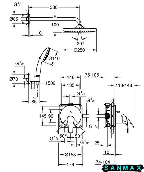 Вбудована душова система Grohe Eurosmart (25288000) 25288000 фото