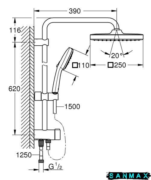 Душова система без змішувача Grohe Flex Tempesta System 250 Cube (269772431) 269772431 фото