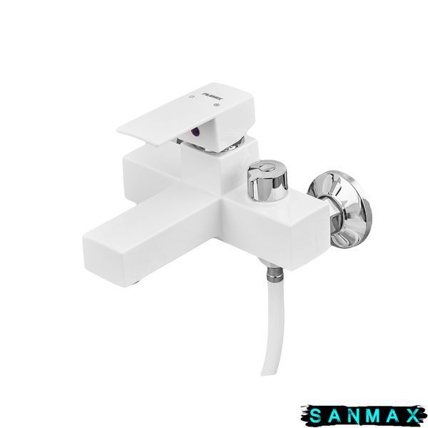 Змішувач для ванни Plamix Kubus-009 Euro Set Білий (з шлангом, лійкою та кронштейном) (PM0673) PM0673 фото