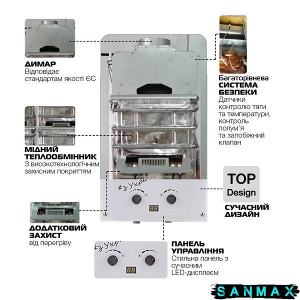 Газова колонка димохідна Mixxus 10 л Gwh-0610 Малюнок Голуб миру (WH0027) WH0027 фото