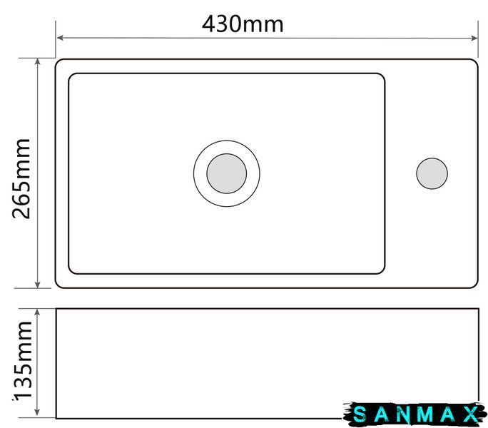 Раковина підвісна Mixxus Premium Quadro-1201-L 430х265х135mm з отвором під змішувач та переливом (MP6505) MP6505 фото