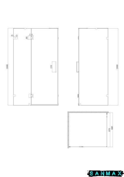 Бічна стінка до кабіни Koer SR SW04-90x200-TR-01 прозоре скло Easy Clean 10мм, хром (KR5390) KR5390 фото