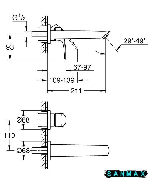 Змішувач для умивальника Grohe Eurosmart на 2 отвори M-Size (293382433) 293382433 фото