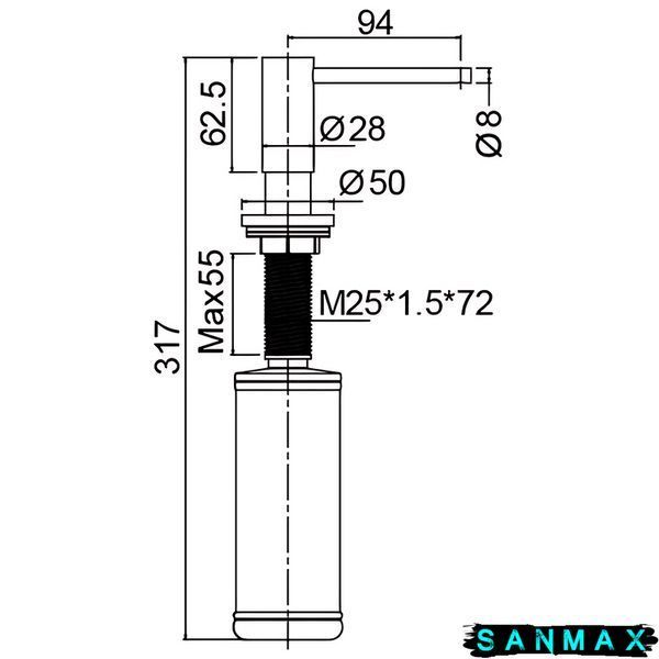 Дозатор для миючого засобу врізний Mixxus Dis-03 Нерж Чорний (MI7155) MI7155 фото