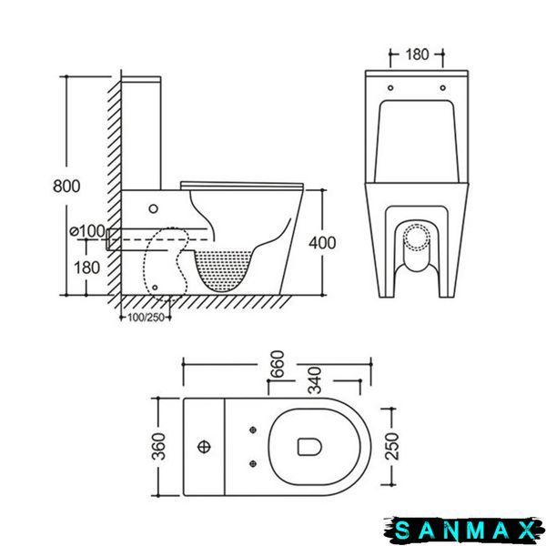 Унітаз-компакт Mixxus Bevel-0404-T3 660х360х800mm, система змиву Tornado 3.0 (MI6726) MI6726 фото