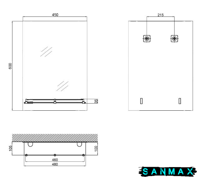 Дзеркало Zerix Sansa MRZ04-450x600x100 прямокутне з полицею та декором (ZX5626) ZX5626 фото