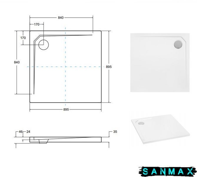 Піддон квадратний Acro UltraSlim 90х90x2/3.5 білий BMAC-90 фото