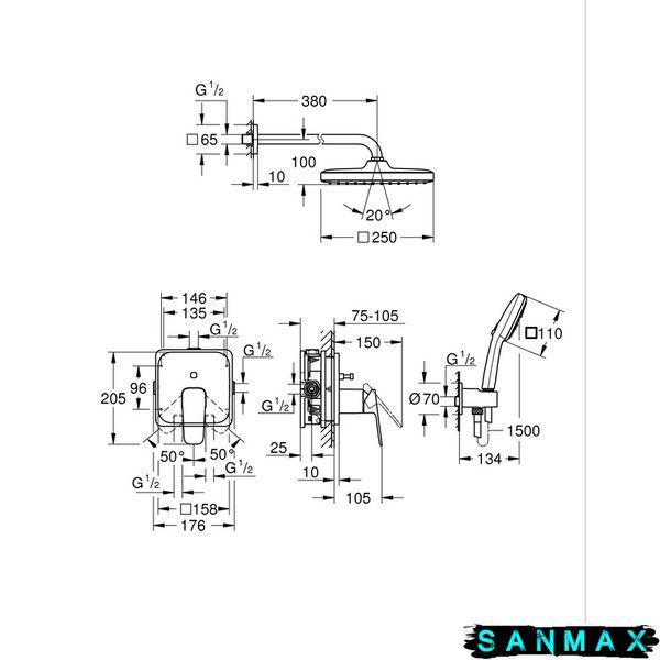 Вбудована душова система Grohe Cubeo з Tempesta 250 (1053362430) 1053362430 фото