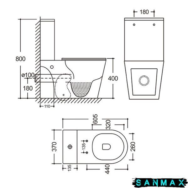 Унітаз-компакт Mixxus Bevel-0405-R 605х370х800mm, система змиву Rimless (MI6728) MI6728 фото
