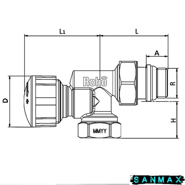 Кран термостатичний 1/2 M30x1,5 осьовий з антипротіканням Roho R5171-050 (20/80) (RO0127) RO0127 фото