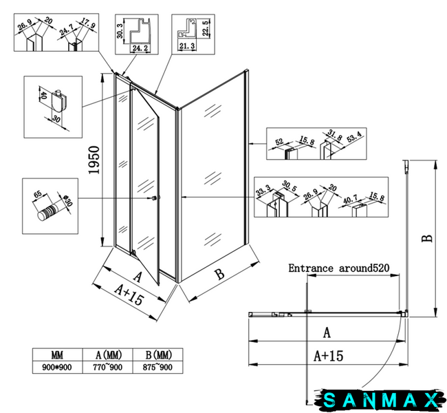 Душова кабіна без піддону Koer SR SC05-90x90x195-TR-01 прозоре скло Easy Clean 6мм, хром (KR5363) KR5363 фото