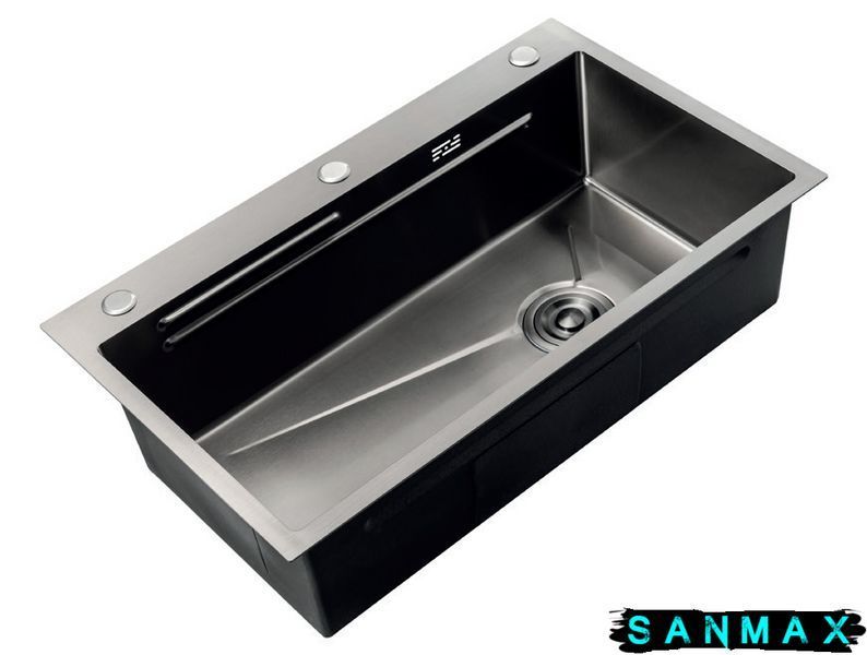Мийка Zerix ZH6845-SET-05 Decor Nano-Black (3.0/0.8) з нерж. сталі комплект (графіт) (ZM5588) ZM5588 фото