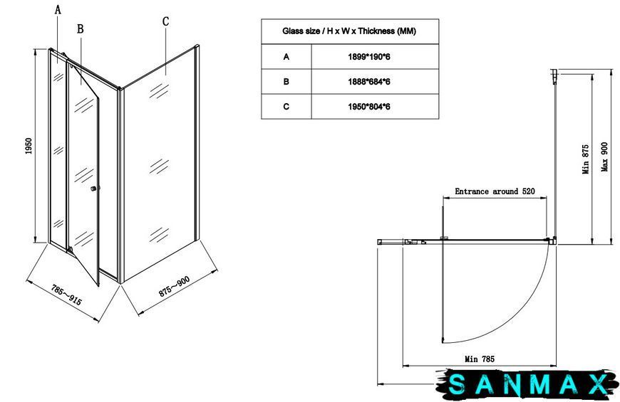 Душова кабіна без піддону Koer SR SC05-90x90x195-TR-01 прозоре скло Easy Clean 6мм, хром (KR5363) KR5363 фото