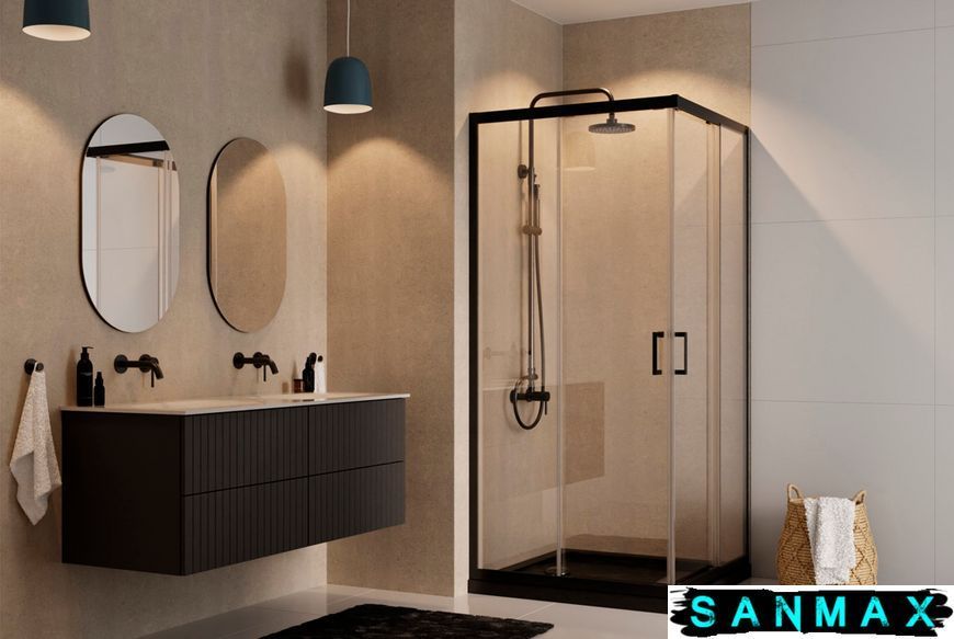 Кабіна квадратна Besco Modern 80x80x190 скло прозоре, проф. чорний мат MKB-80-190-C фото