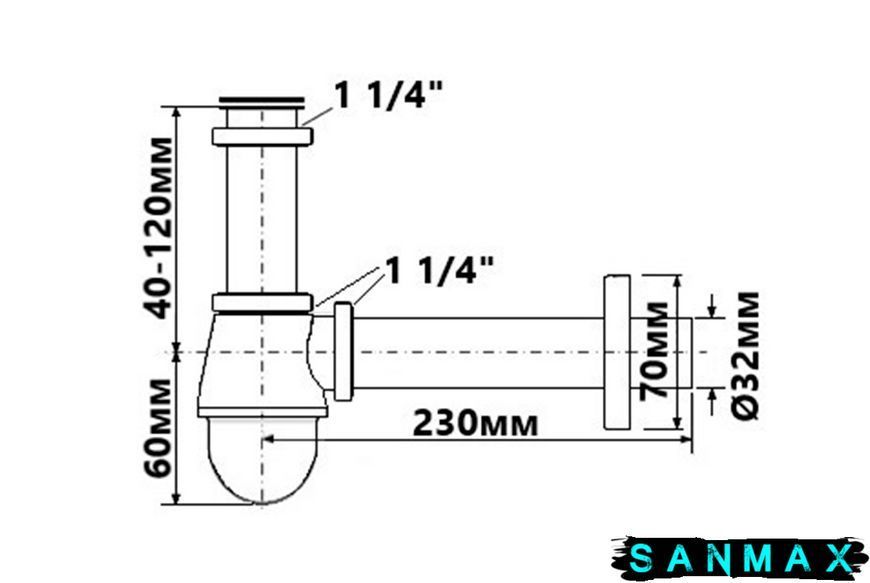 Сифон для умивальника/біде без зливу (11/4х32 мм) 220-M PREMIUM 220-M фото