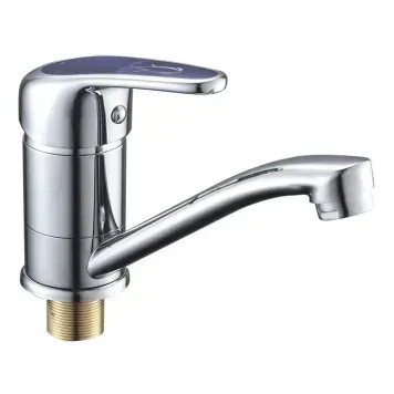 Змішувач для умивальника на гайці Cron Magic 555 (15 см) Хром Синя ручка (CR0111) CR0111 фото