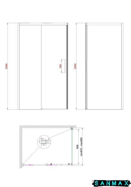 Бічна стінка до кабіни Koer SR SW05-90x200-TR-01 прозоре скло Easy Clean 6мм, хром (KR5407) KR5407 фото