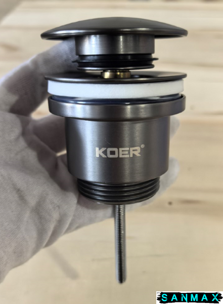 Донний клапан для умивальника універсальний Koer PW-01-07 Графіт (KR3404) KR3404 фото