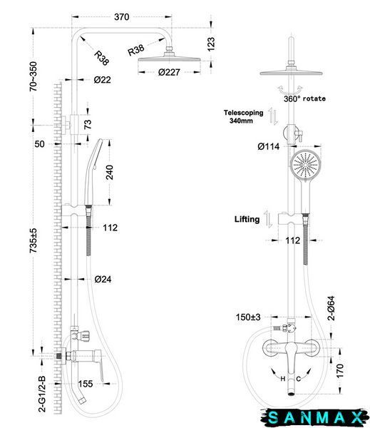 Душова система зі змішувачем Mixxus Premium Laguna 009-J 3 режими (MI6825) MI6825 фото