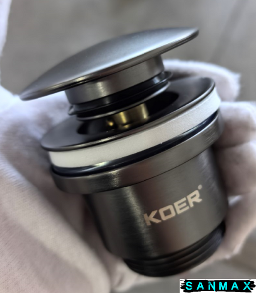 Донний клапан для умивальника універсальний Koer PW-01-07 Графіт (KR3404) KR3404 фото