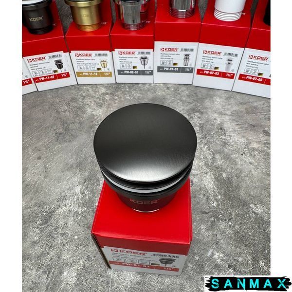 Донний клапан для умивальника універсальний Koer PW-01-07 Графіт (KR3404) KR3404 фото