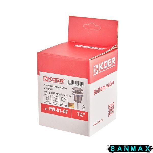 Донний клапан для умивальника універсальний Koer PW-01-07 Графіт (KR3404) KR3404 фото
