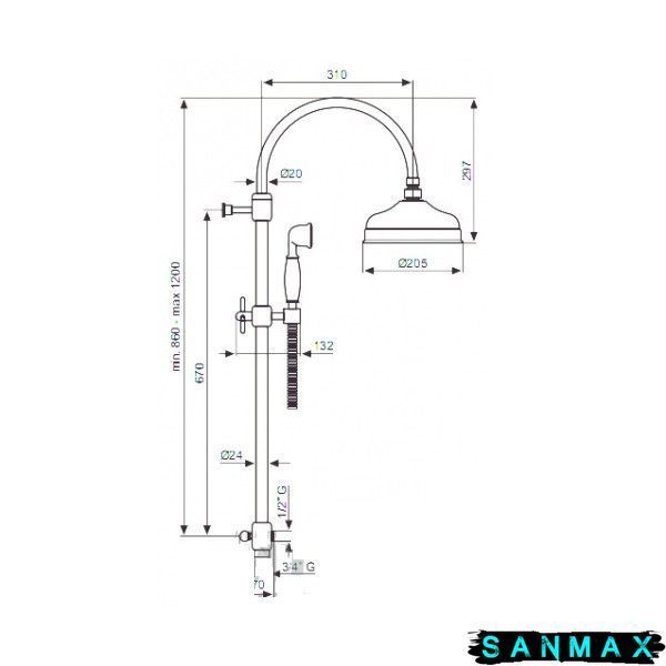 Душова система без змішувача Emmevi Antica Бронза (CO2594 BR) C02594E BR фото