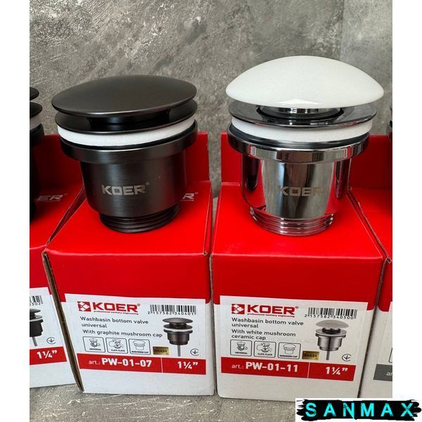 Донний клапан для умивальника універсальний Koer PW-01-07 Графіт (KR3404) KR3404 фото