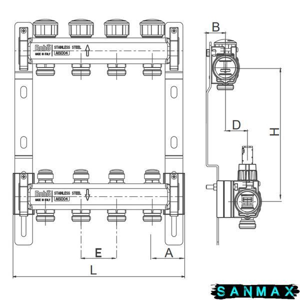 Колектор з термостатичними та запірними клапанами Roho R805-05 - 1"х 5 вих. (RO0059) RO0059 фото