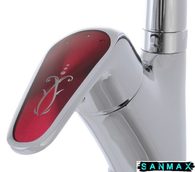 Змішувач для кухні на шпильці Haiba Magic 011 Хром Червона ручка (HB0699) HB0699 фото