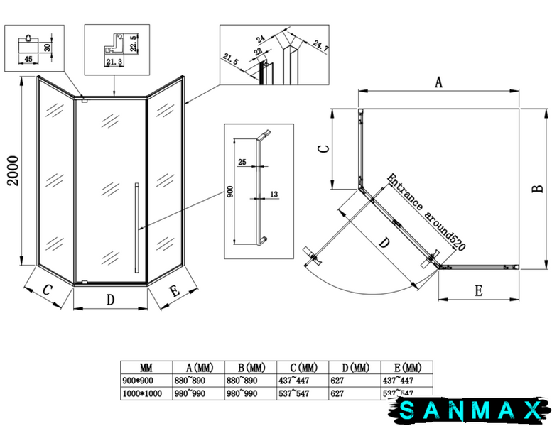 Душова кабіна без піддону Koer SR SC06-100x100x200-TR-01 прозоре скло Easy Clean 8мм, хром (KR5365) KR5365 фото