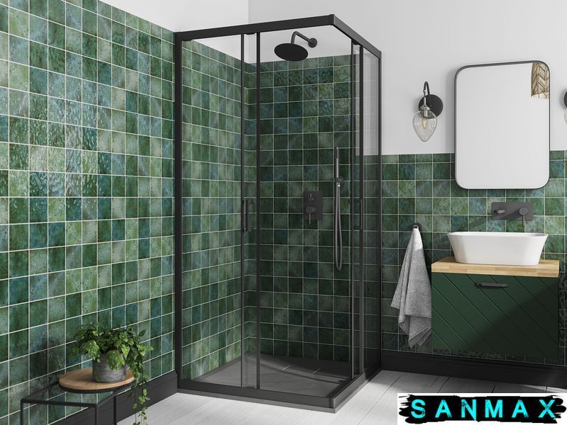 Кабіна квадратна Besco Modern 90x90x190 скло прозоре, проф. чорний мат MKB-90-190-C фото