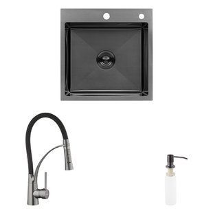 Комплект кухонна мийка Kroner Schwarze-5050HM PVD + змішувач Ersel-GRP03393BLK + дозатор Spender-026 CVS30145 фото