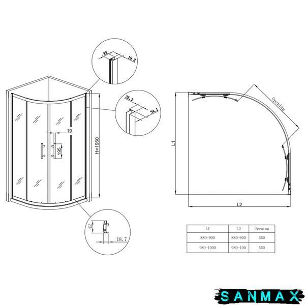 Душова кабіна без піддону Koer SR SC04-90x90x195-TR-02 прозоре скло Easy Clean 5мм SS Color (KR5682) KR5682 фото
