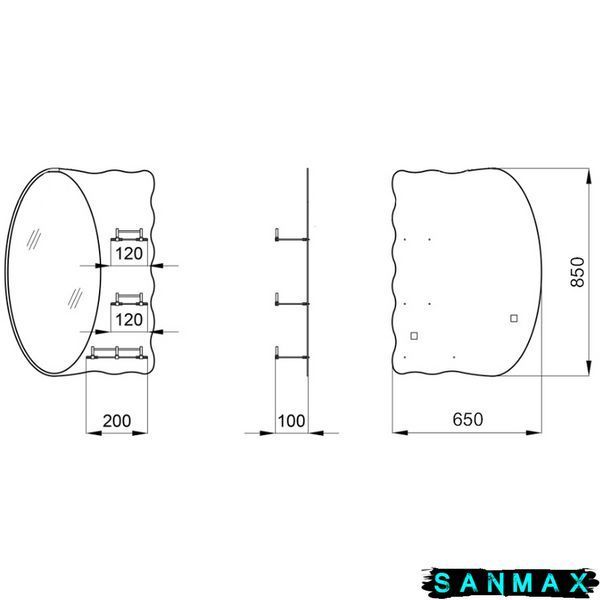 Дзеркало Zerix Solo MOZ01-650x850x100 асиметричне з 3-ма полицями (ZX5625) ZX5625 фото