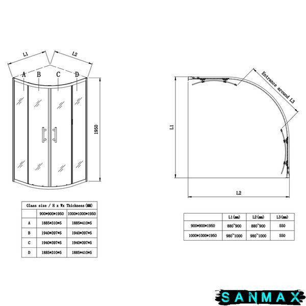 Душова кабіна без піддону Koer SR SC04-90x90x195-TR-02 прозоре скло Easy Clean 5мм SS Color (KR5682) KR5682 фото