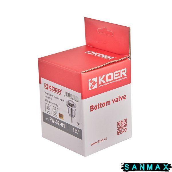 Донний клапан для умивальника без переливу Koer PW-02-01 Хром (KR3399) KR3399 фото