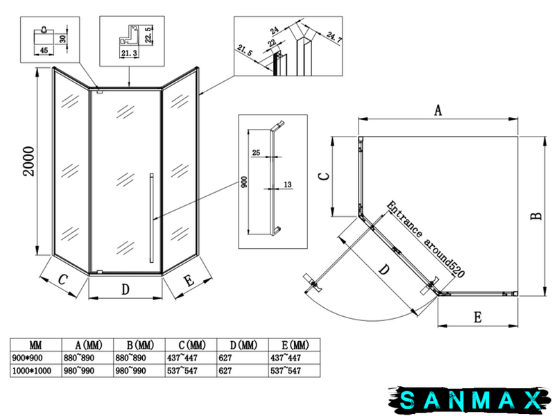 Душова кабіна без піддону Koer SR SC06-90x90x200-TR-01 прозоре скло Easy Clean 8мм, хром (KR5364) KR5364 фото