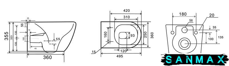 Унітаз підвісний Mixxus Premium Ellipse-0308-T3 Сірий 490x360x360mm система змиву Tornado 3.0 (MP6654) MP6654 фото