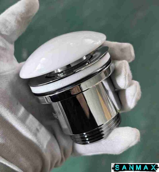 Донний клапан для умивальника універсальний Koer PW-01-11 Хром Біла керамічна накладка (KR3405) KR3405 фото